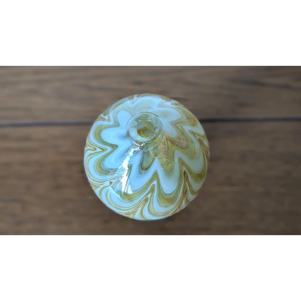 Vintage Hand Blown Amber White Swirl Art Glass Bud Vase Controlled Bubble Signed